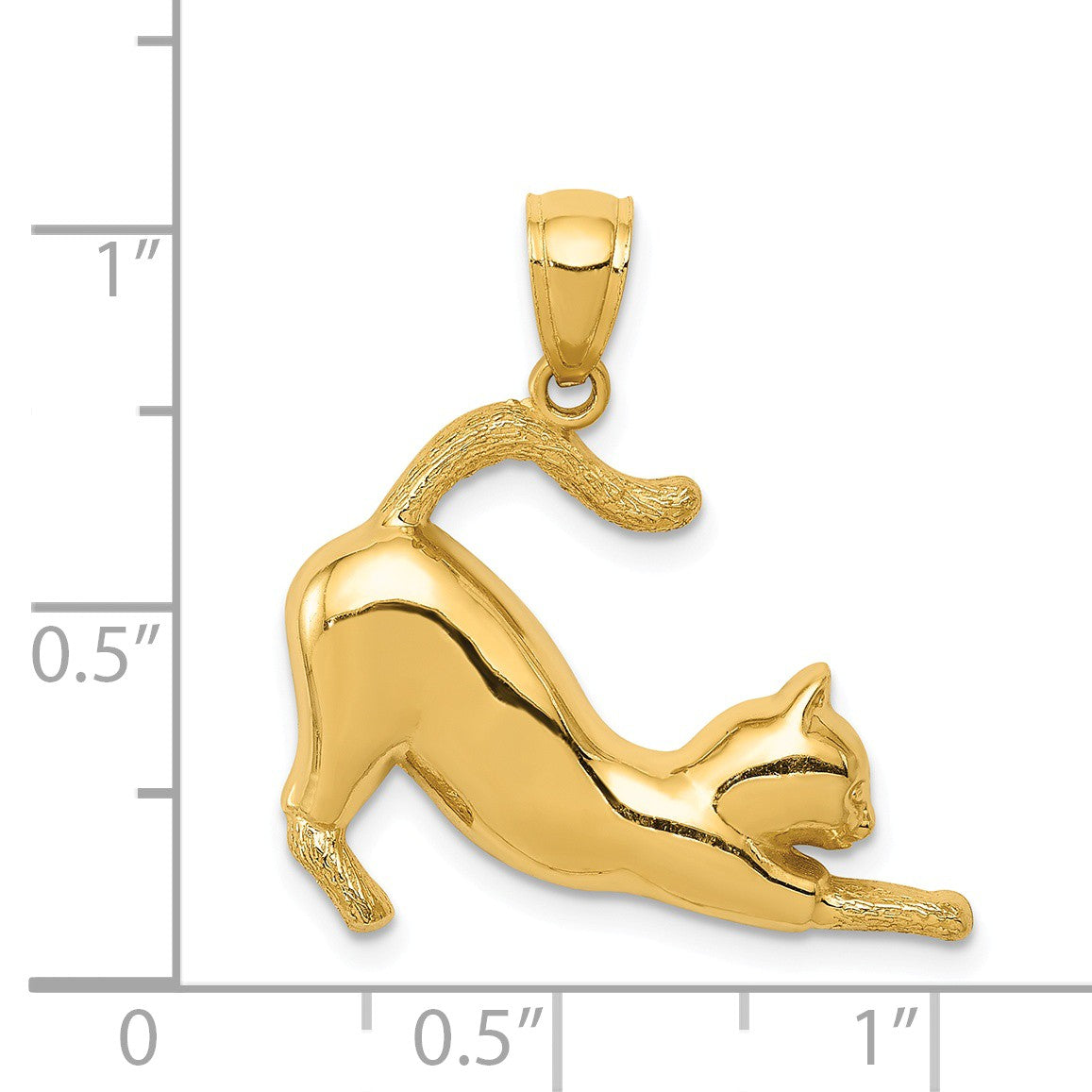 Alternate view of the 14k Yellow Gold 2D Polished Stretching Cat Pendant by The Black Bow Jewelry Co.