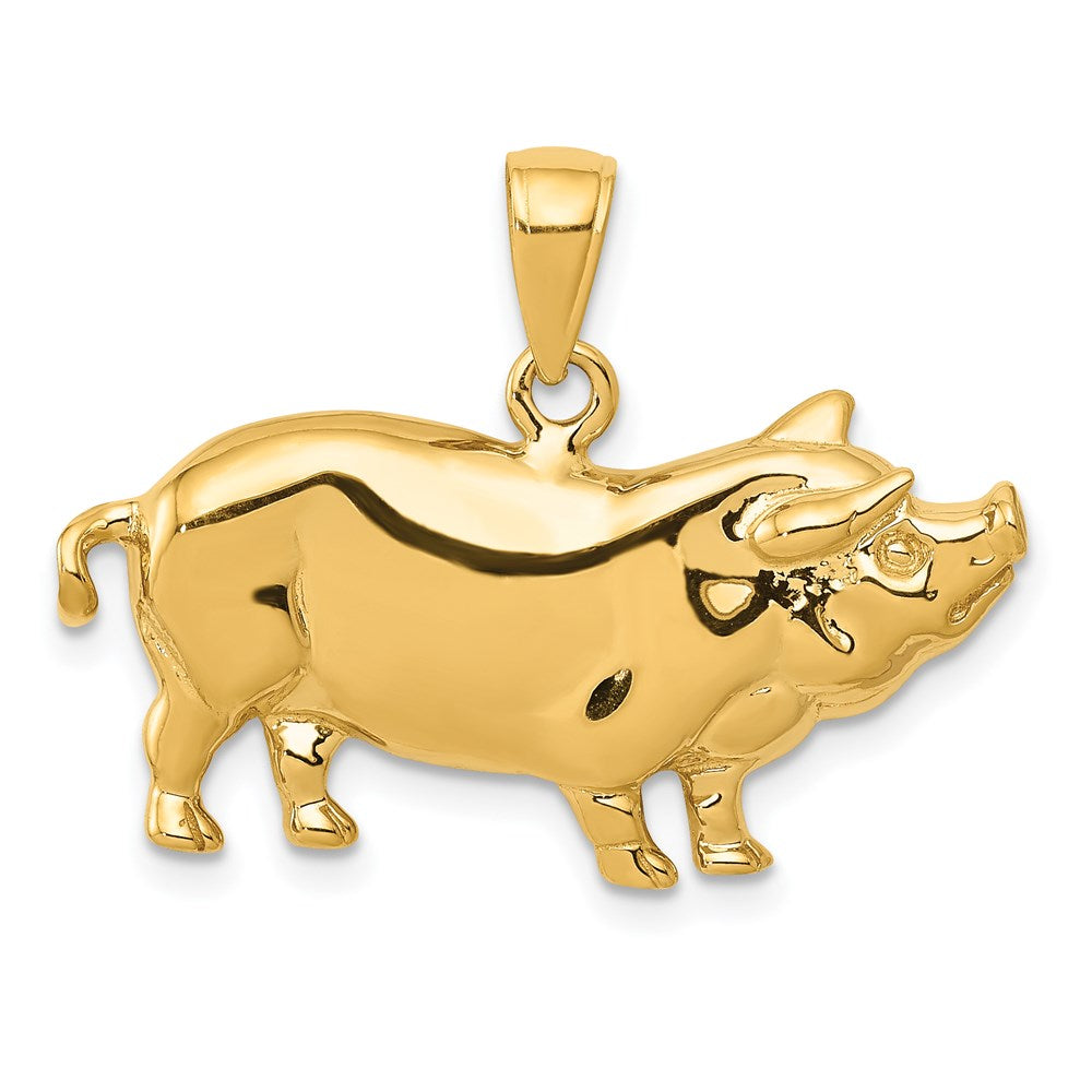 14k Yellow Gold 2D Polished Pot Belly Pig Pendant, Item P10540 by The Black Bow Jewelry Co.