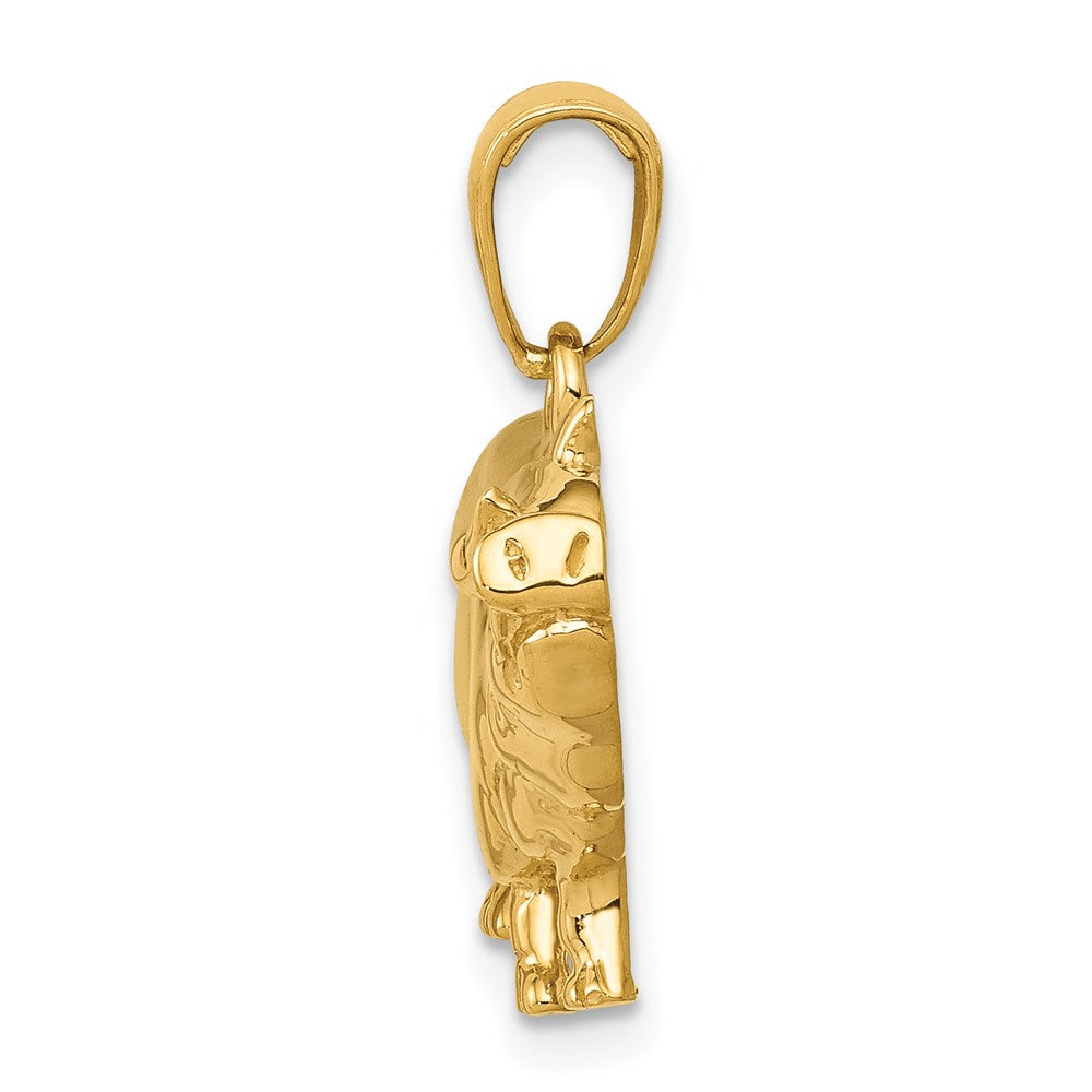 Alternate view of the 14k Yellow Gold 2D Polished Pot Belly Pig Pendant by The Black Bow Jewelry Co.