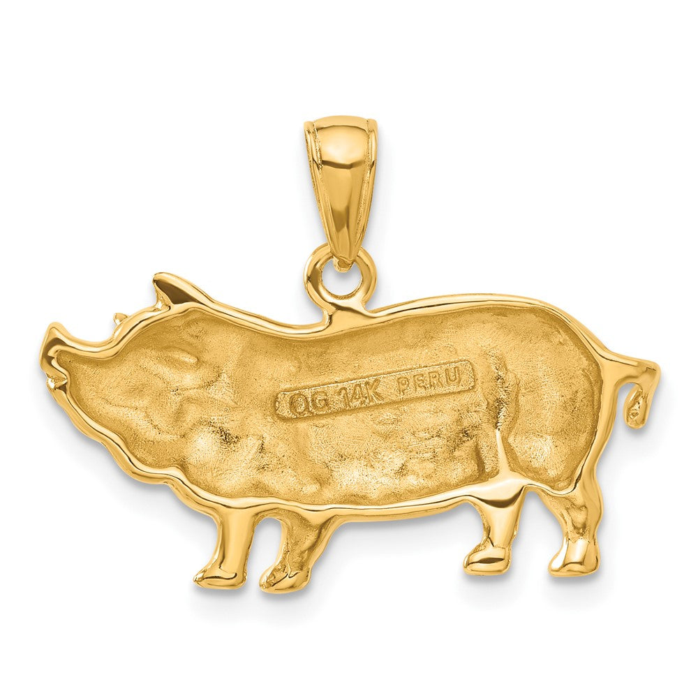 Alternate view of the 14k Yellow Gold 2D Polished Pot Belly Pig Pendant by The Black Bow Jewelry Co.