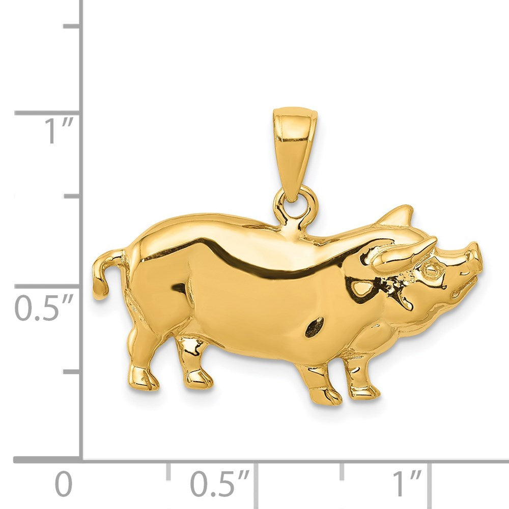 Alternate view of the 14k Yellow Gold 2D Polished Pot Belly Pig Pendant by The Black Bow Jewelry Co.