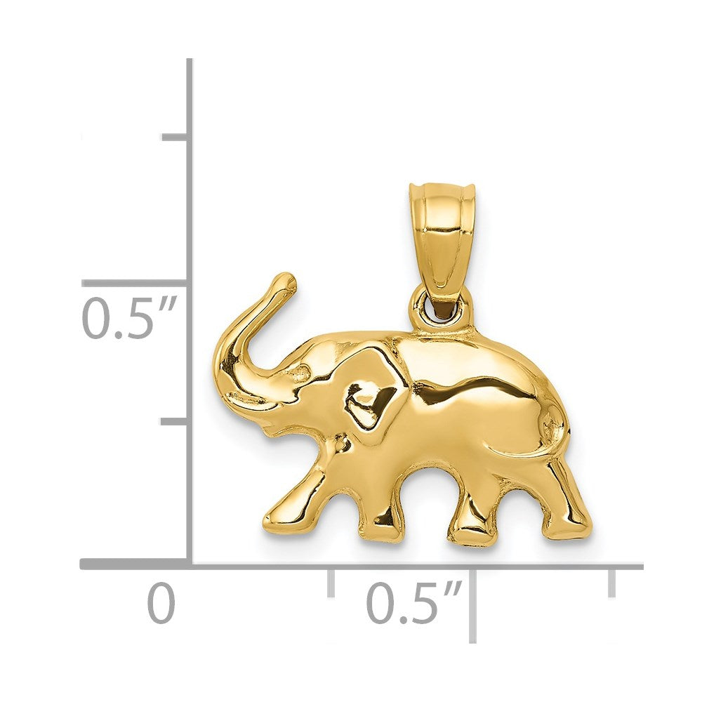 Alternate view of the 14k Yellow Gold 3D Polished Elephant Pendant by The Black Bow Jewelry Co.