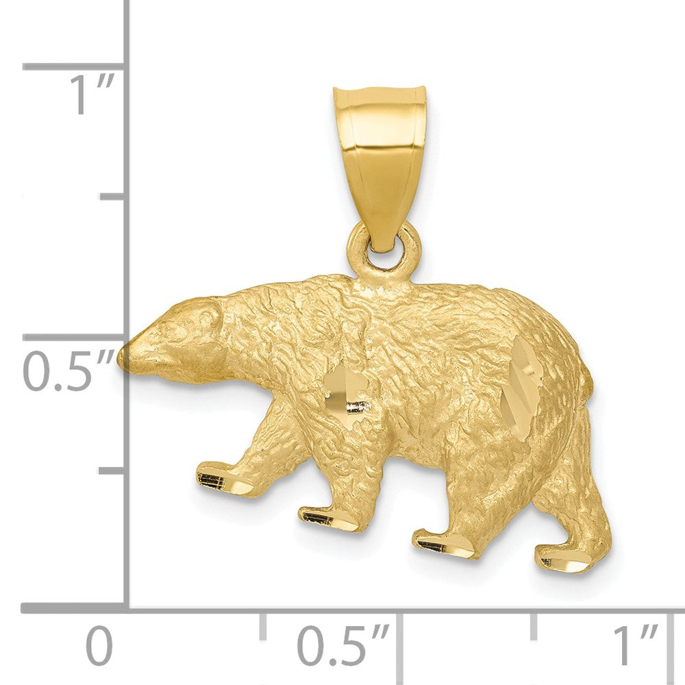 Alternate view of the 14k Yellow Gold Satin and Diamond Cut Bear Pendant, 24mm by The Black Bow Jewelry Co.