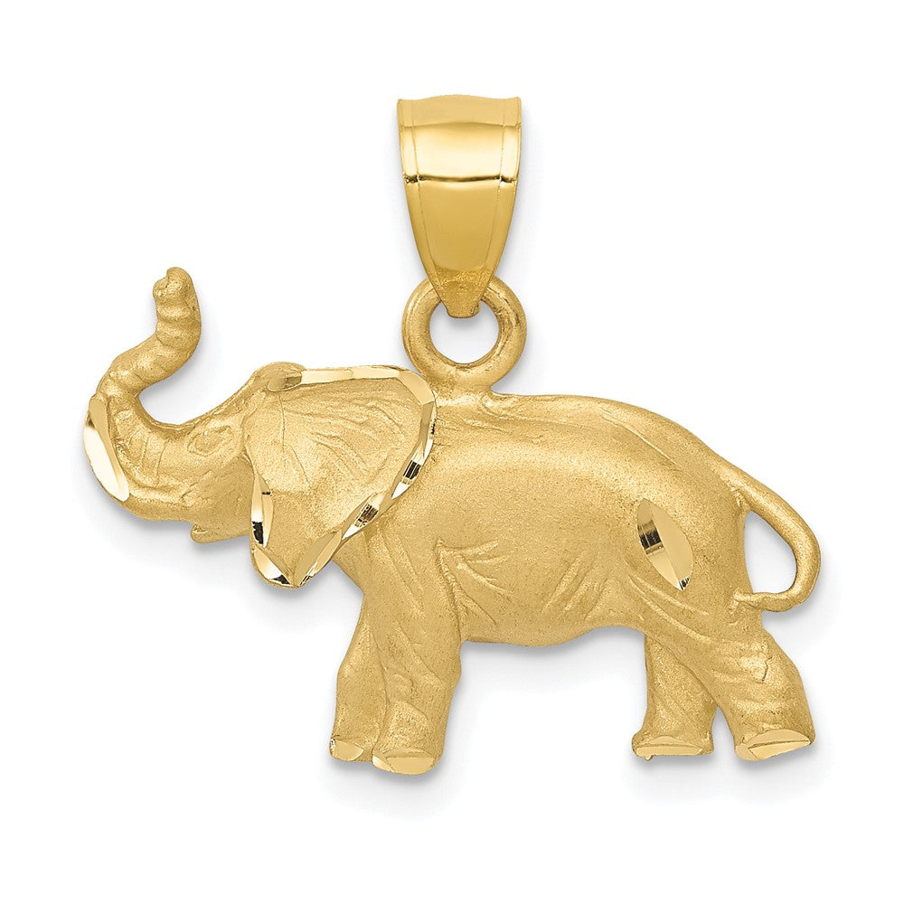 14k Yellow Gold Diamond Cut Trumpeting Elephant Pendant, Item P10553 by The Black Bow Jewelry Co.