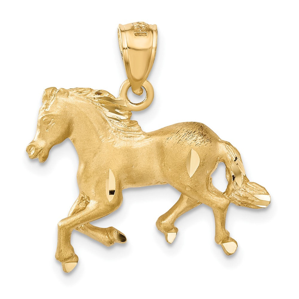 14k Yellow Gold Satin and Diamond Cut Horse Pendant, 22mm, Item P10554 by The Black Bow Jewelry Co.