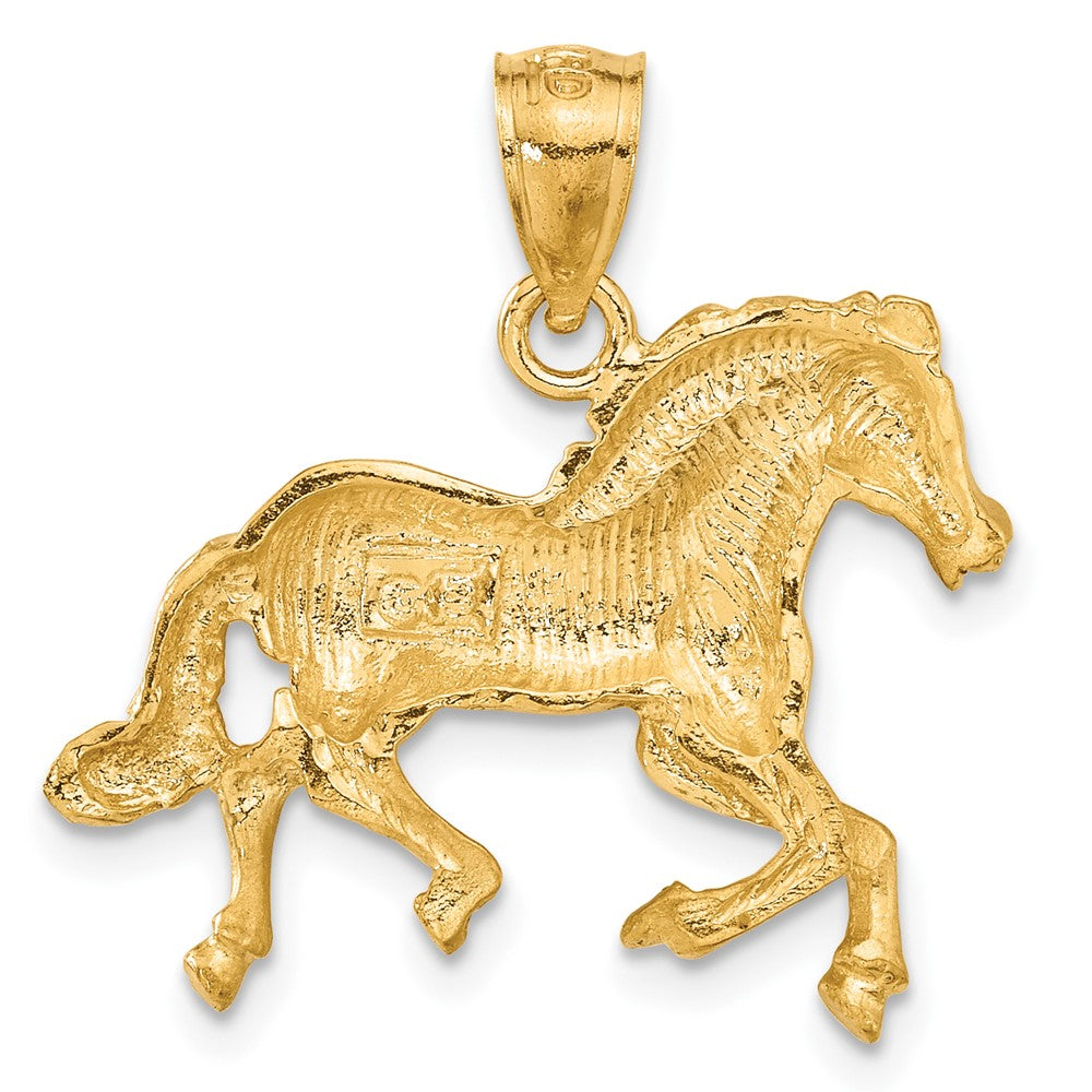 Alternate view of the 14k Yellow Gold Satin and Diamond Cut Horse Pendant, 22mm by The Black Bow Jewelry Co.