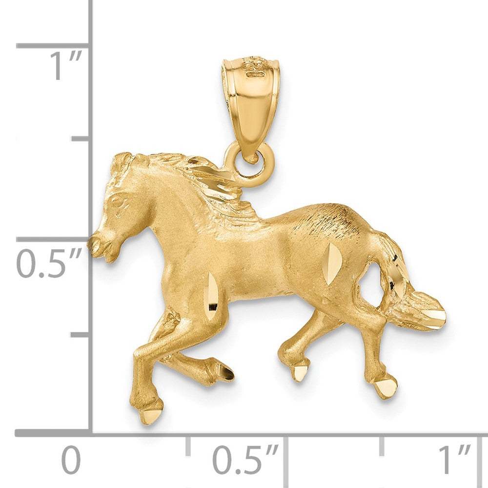 Alternate view of the 14k Yellow Gold Satin and Diamond Cut Horse Pendant, 22mm by The Black Bow Jewelry Co.