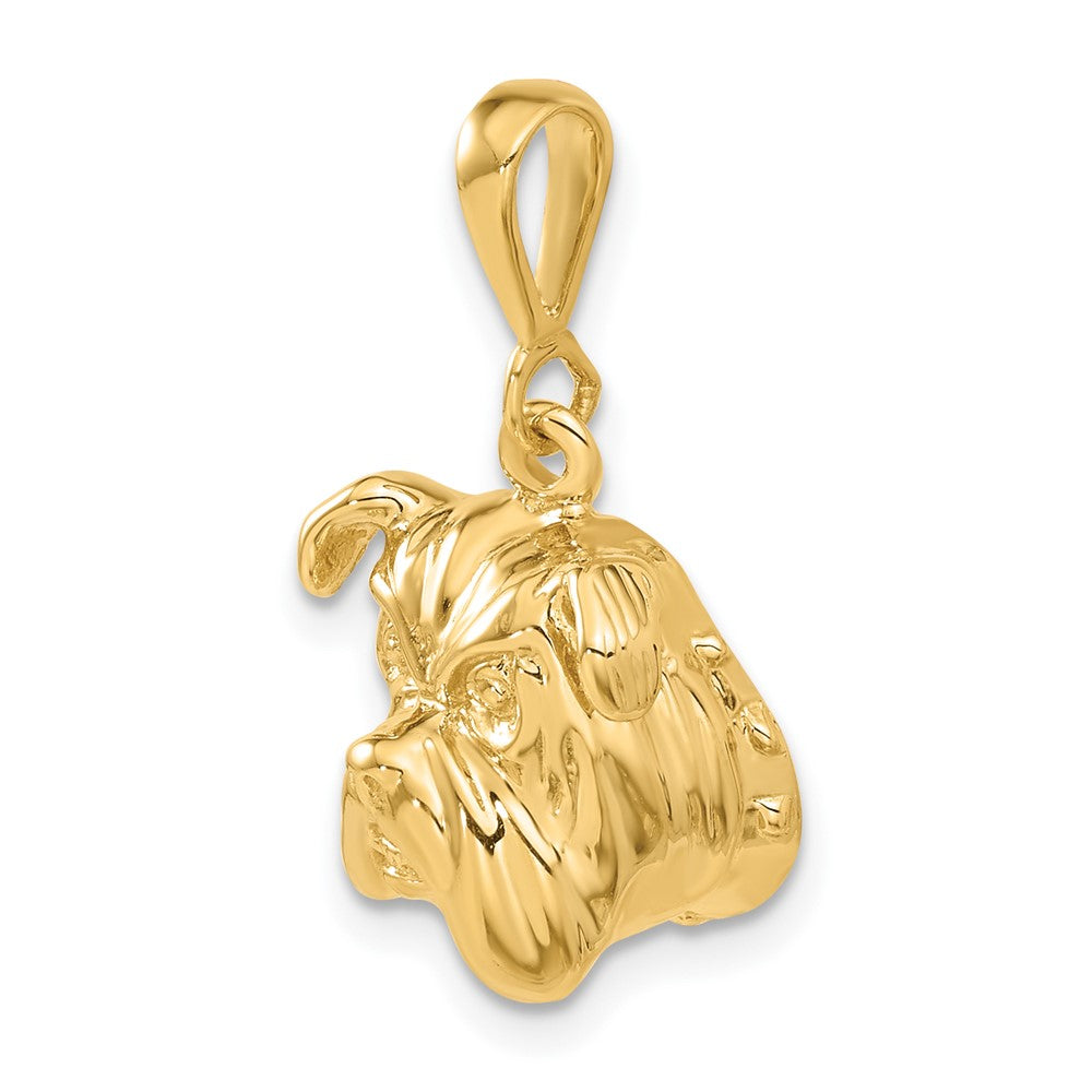 Alternate view of the 14k Yellow Gold Bulldog Head Pendant, 15mm by The Black Bow Jewelry Co.