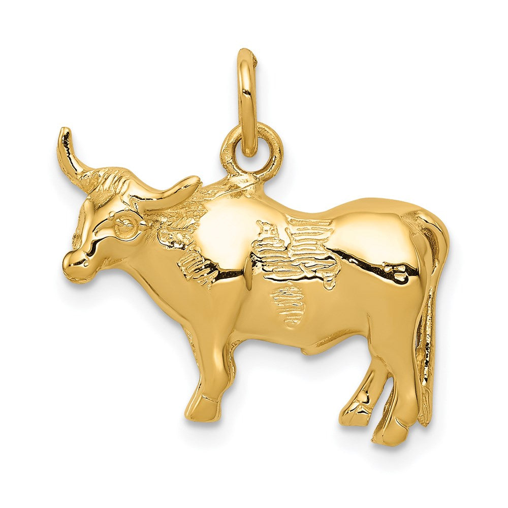 14k Yellow Gold 2D Steer Pendant, Item P10565 by The Black Bow Jewelry Co.