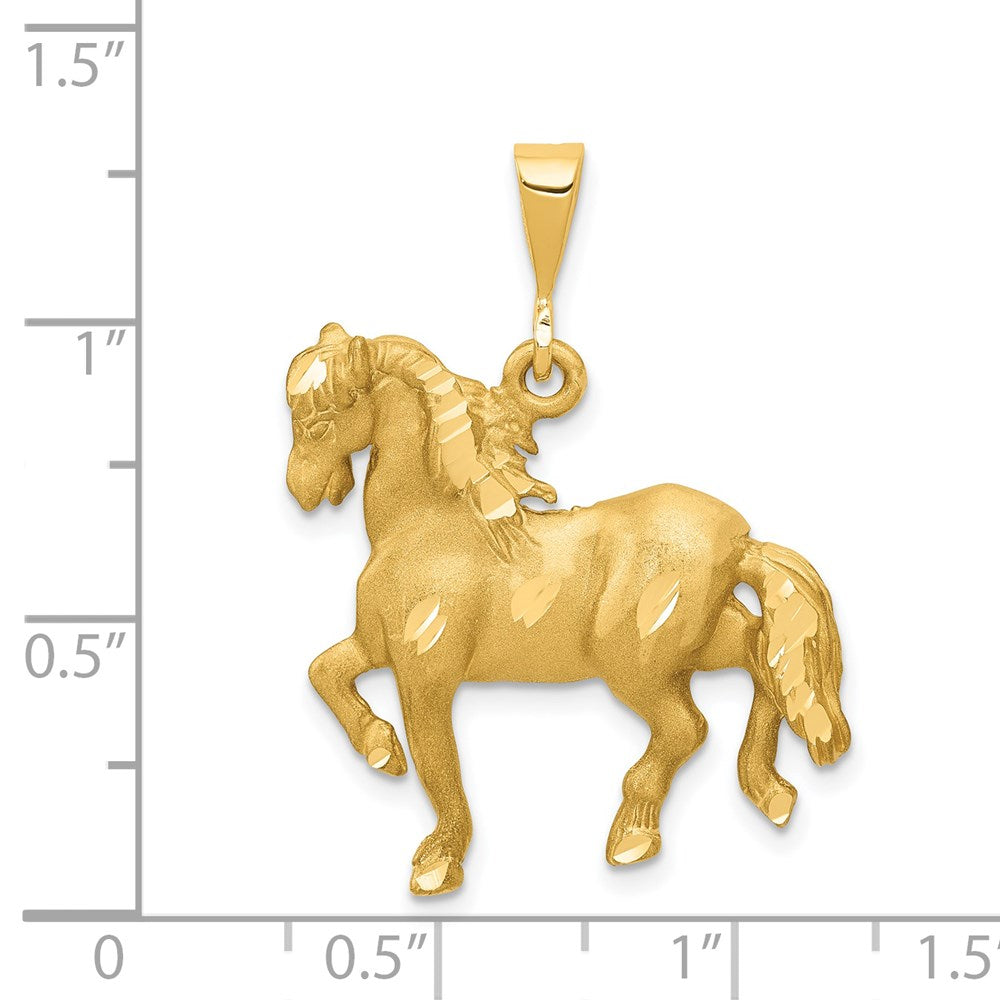 Alternate view of the 14k Yellow Gold Diamond Cut Horse Pendant, 25mm by The Black Bow Jewelry Co.