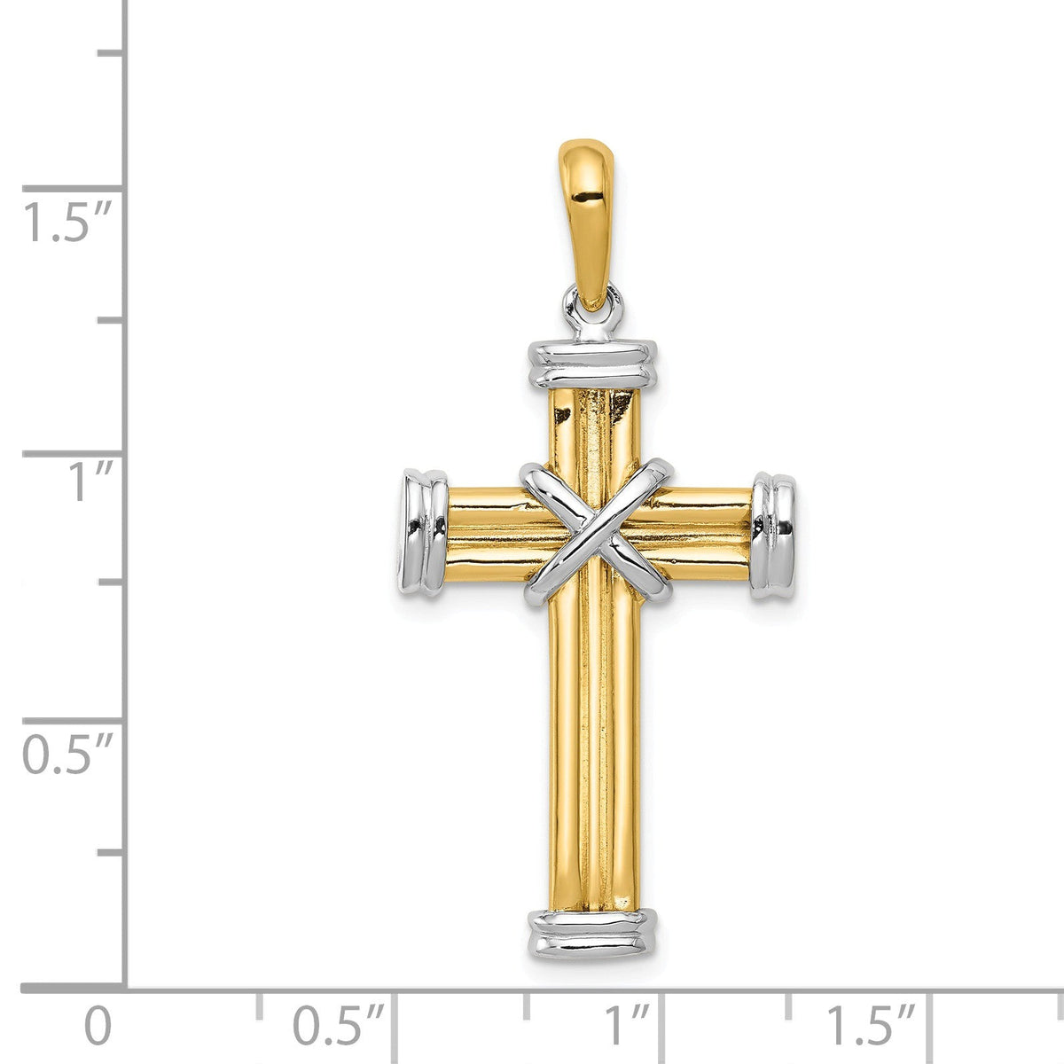Alternate view of the 14k Yellow and White Gold, Two Tone Rope Cross Pendant by The Black Bow Jewelry Co.