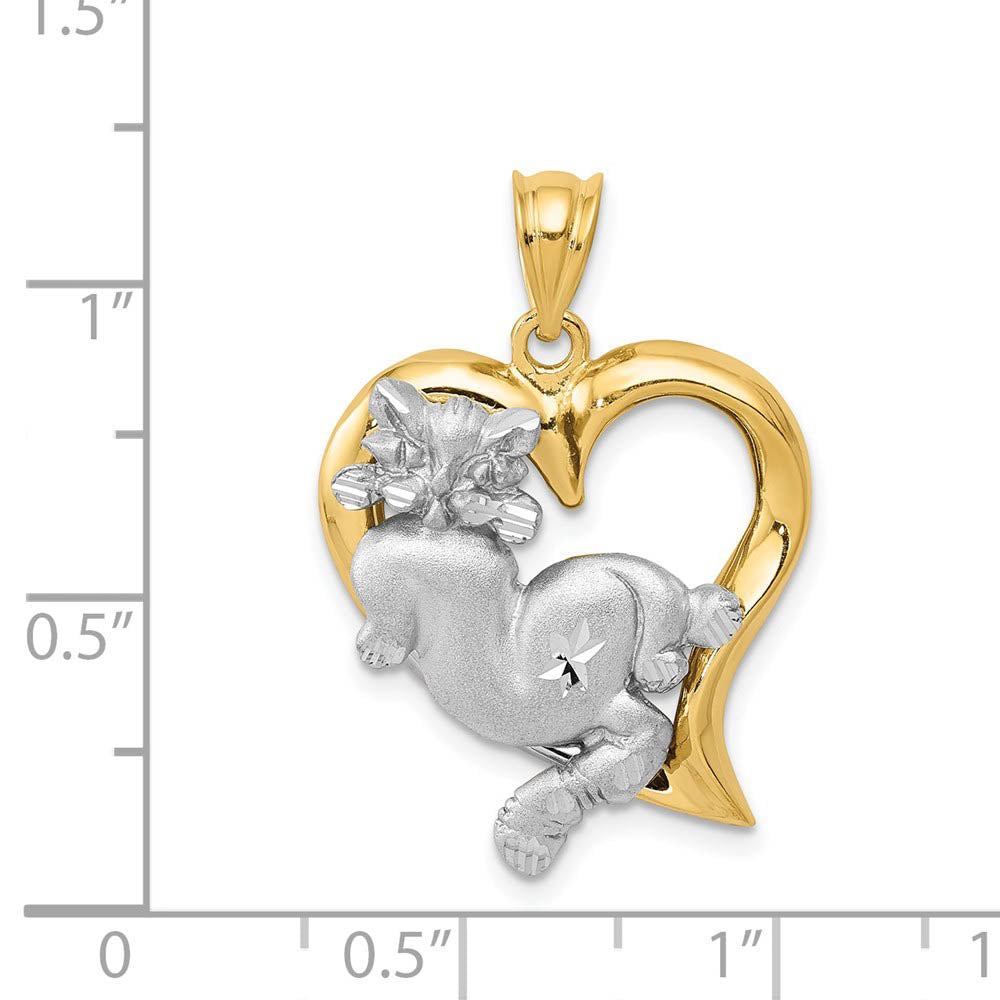 Alternate view of the 14k Two Tone Gold Satin and Diamond Cut Cat and Heart Pendant by The Black Bow Jewelry Co.