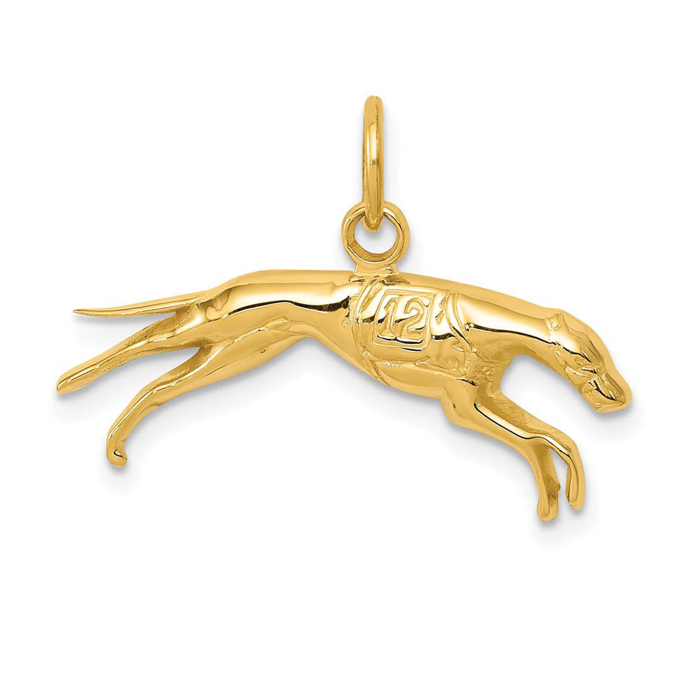 14k Yellow Gold 2D Racing Greyhound Pendant, Item P10603 by The Black Bow Jewelry Co.