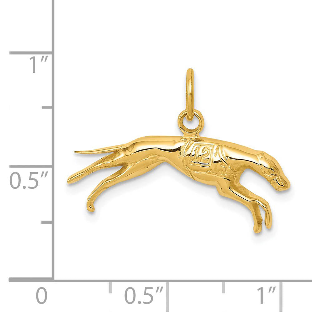 Alternate view of the 14k Yellow Gold 2D Racing Greyhound Pendant by The Black Bow Jewelry Co.