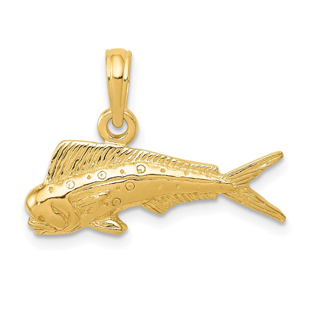 14k Yellow Gold Polished Mahi Mahi Fish Pendant, Item P10636 by The Black Bow Jewelry Co.