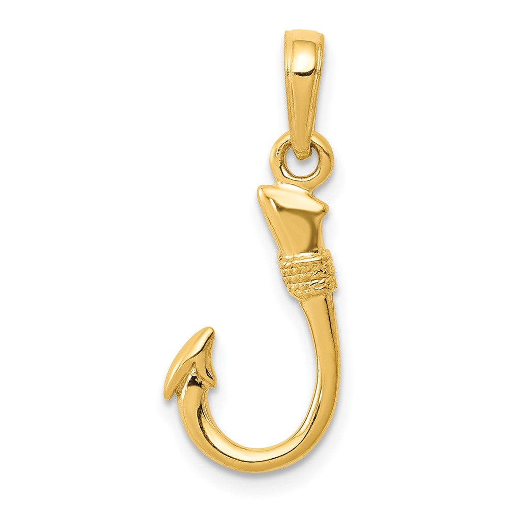 14k Yellow Gold Small 3D Fishhook Pendant, Item P10638 by The Black Bow Jewelry Co.
