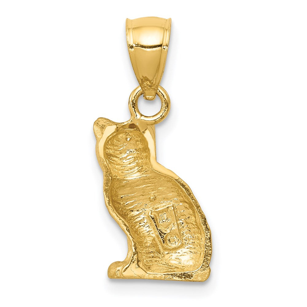 Alternate view of the 14k Yellow Gold 2D Textured and Satin Cat Pendant by The Black Bow Jewelry Co.