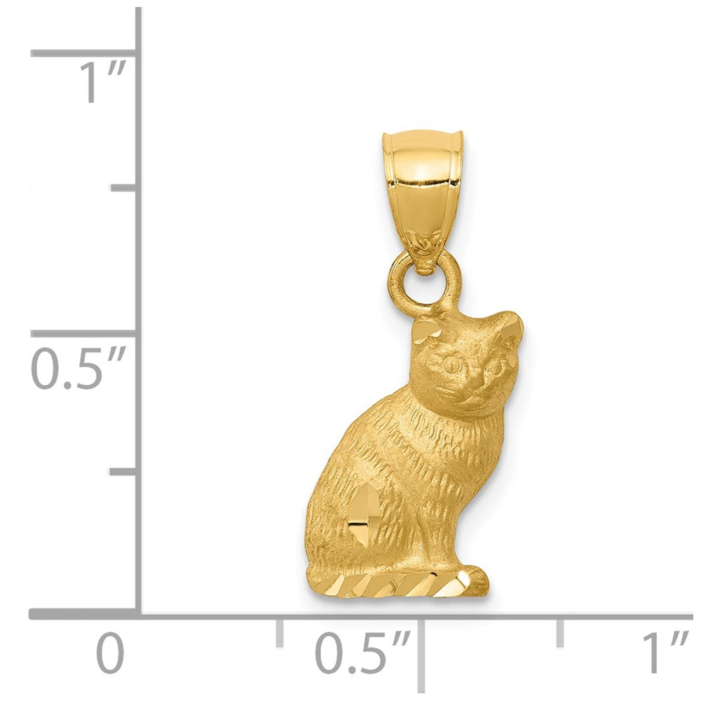 Alternate view of the 14k Yellow Gold 2D Textured and Satin Cat Pendant by The Black Bow Jewelry Co.