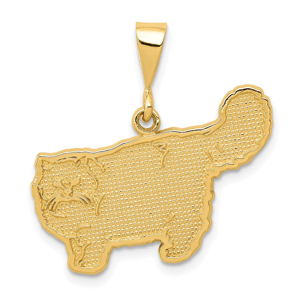 14k Yellow Gold Textured Persian Cat Pendant, Item P10668 by The Black Bow Jewelry Co.