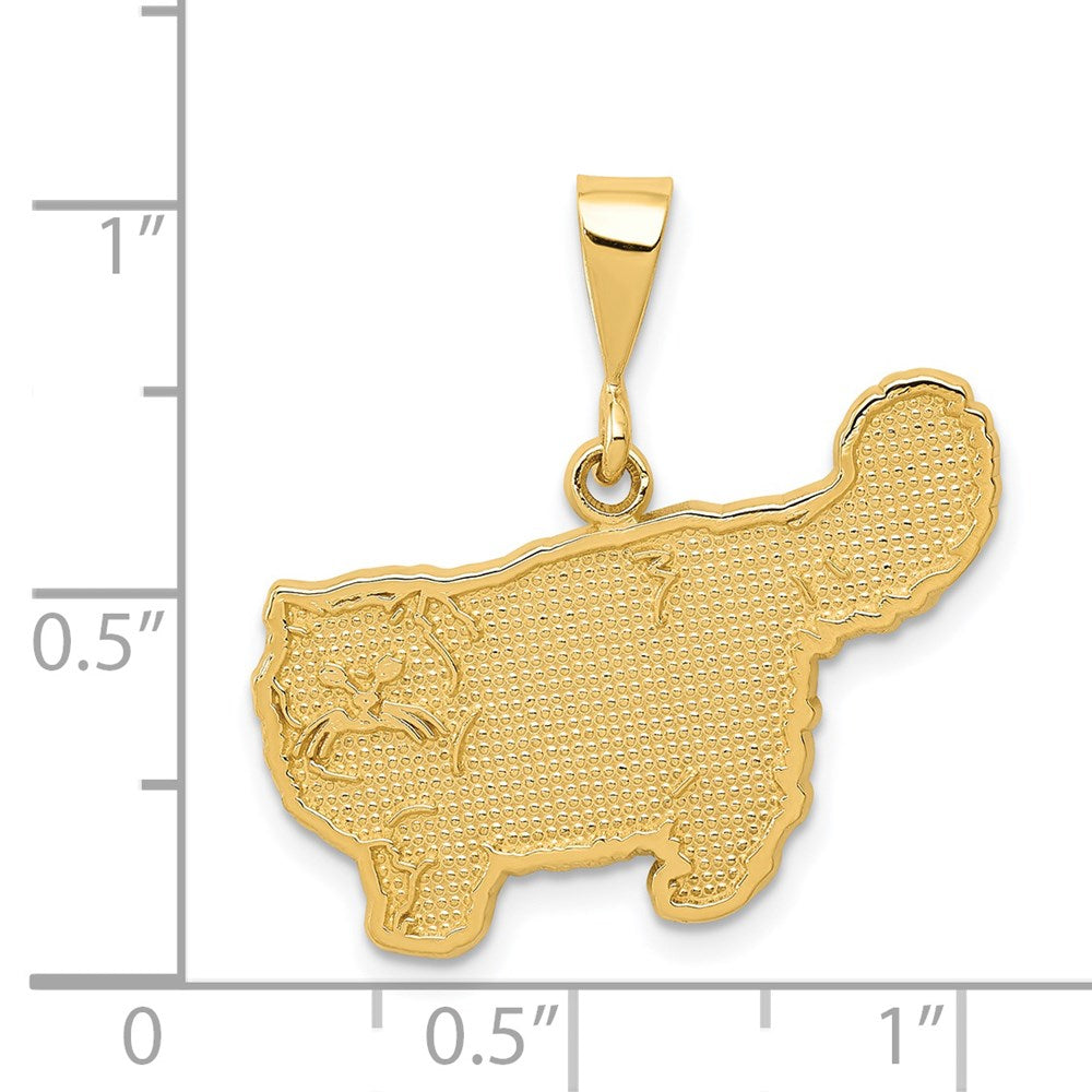Alternate view of the 14k Yellow Gold Textured Persian Cat Pendant by The Black Bow Jewelry Co.