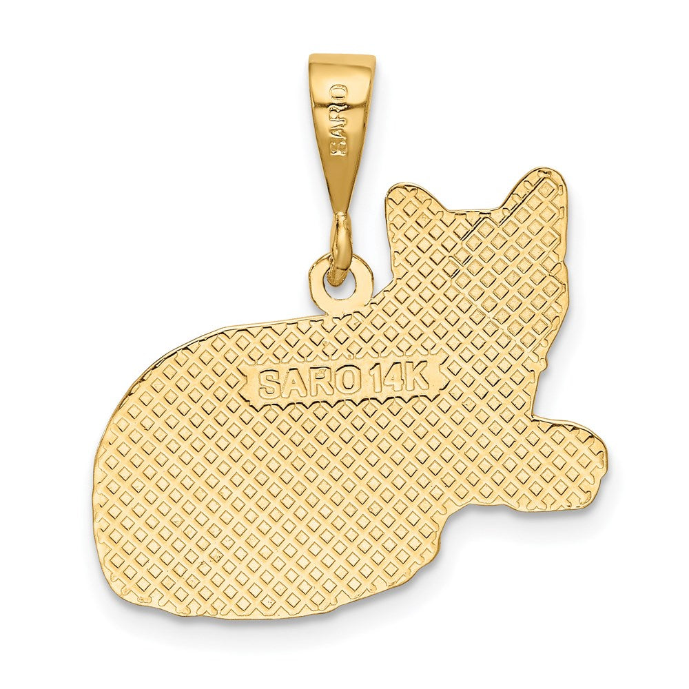 Alternate view of the 14k Yellow Gold Textured Russian Blue Cat Pendant by The Black Bow Jewelry Co.