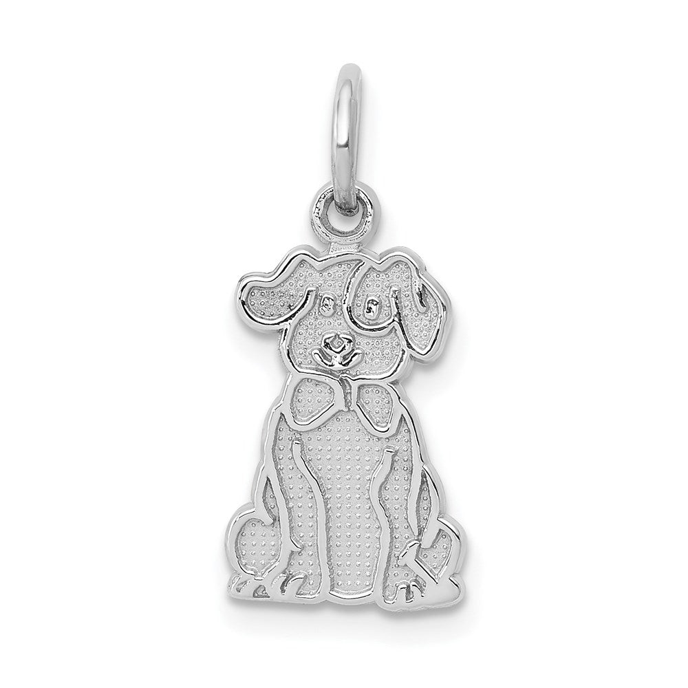 14k White Gold Polished and Textured Puppy Charm, Item P10672 by The Black Bow Jewelry Co.
