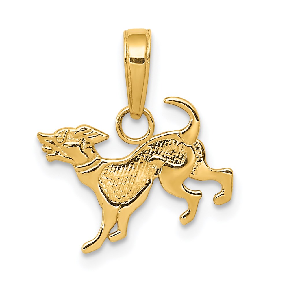 14k Yellow Gold Small Playing Dog Pendant, Item P10689 by The Black Bow Jewelry Co.