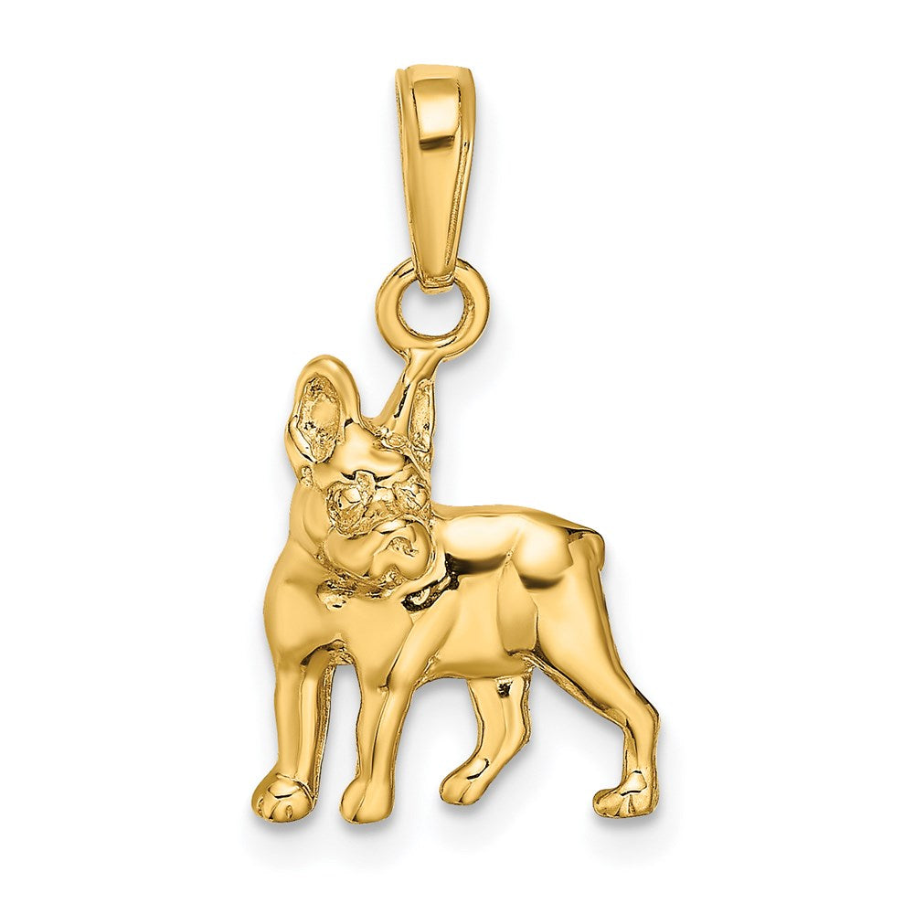 14k Yellow Gold Polished 2D Boston Terrier Pendant, Item P10690 by The Black Bow Jewelry Co.