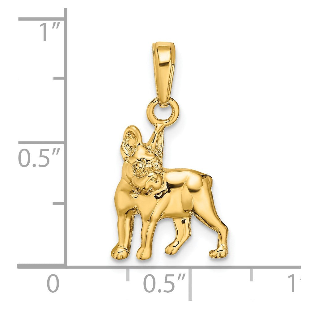 Alternate view of the 14k Yellow Gold Polished 2D Boston Terrier Pendant by The Black Bow Jewelry Co.
