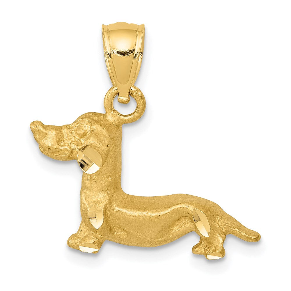 14k Yellow Gold Satin and Diamond Cut Dachshund Pendant, Item P10692 by The Black Bow Jewelry Co.