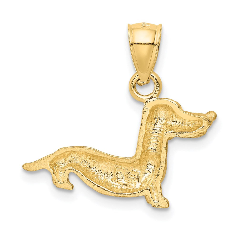 Alternate view of the 14k Yellow Gold Satin and Diamond Cut Dachshund Pendant by The Black Bow Jewelry Co.
