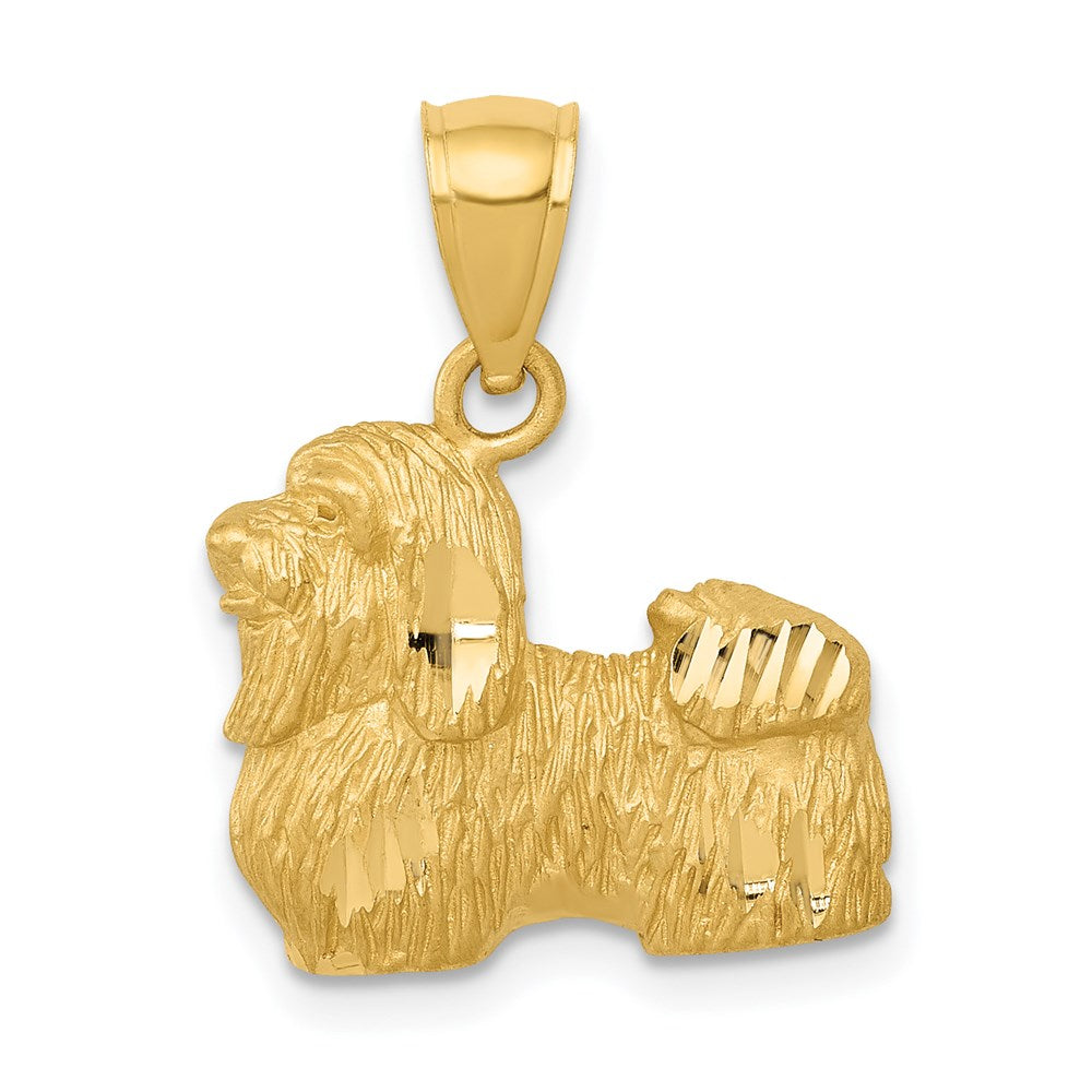 14k Yellow Gold Satin and Diamond Cut Shih Tzu Pendant, Item P10694 by The Black Bow Jewelry Co.