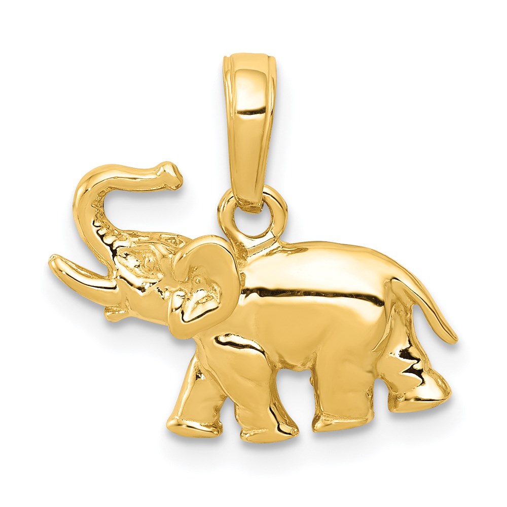 14k Yellow Gold Polished Elephant With Tusks Pendant Black Bow 