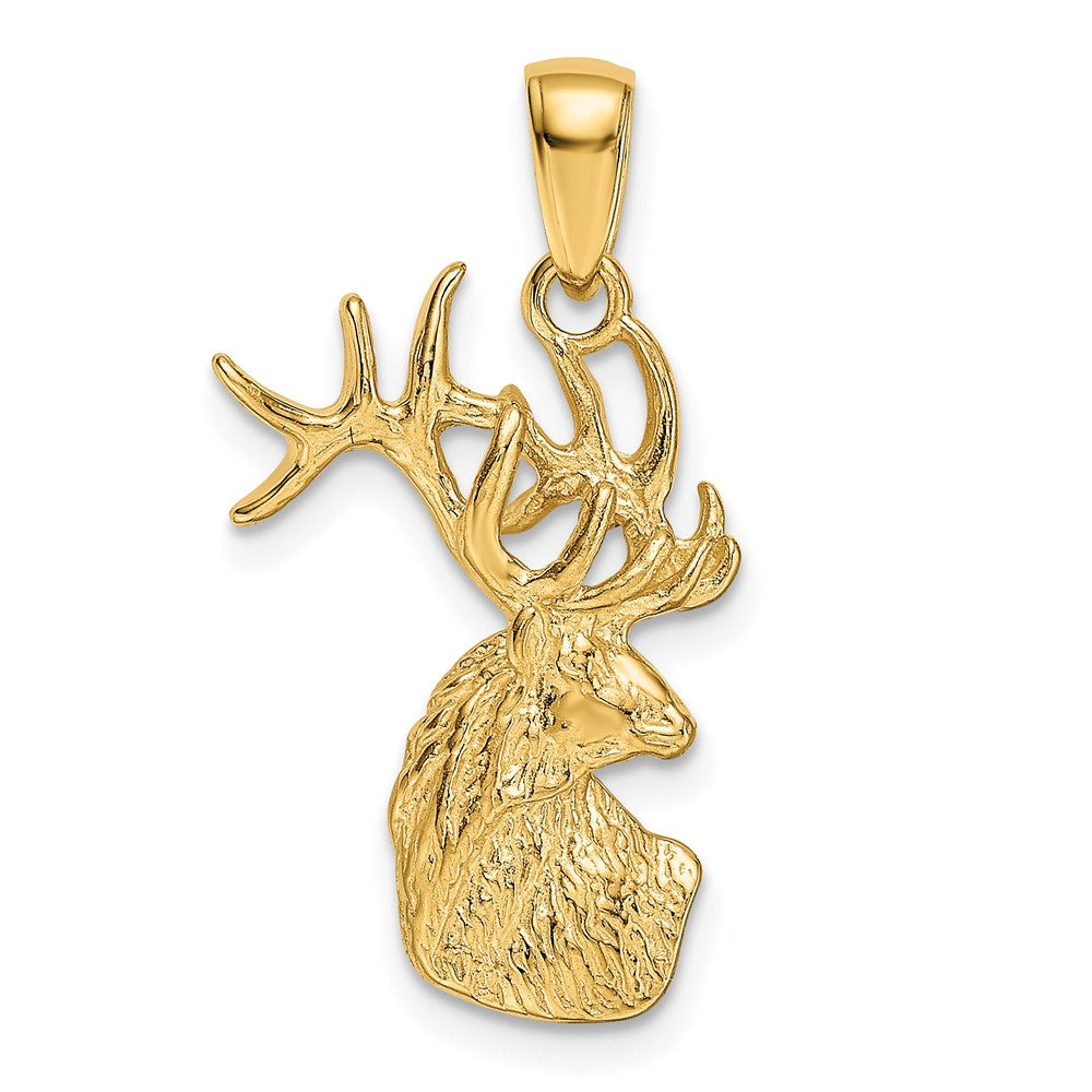 14k Yellow Gold Textured Deer Buck Head Pendant, Item P10718 by The Black Bow Jewelry Co.