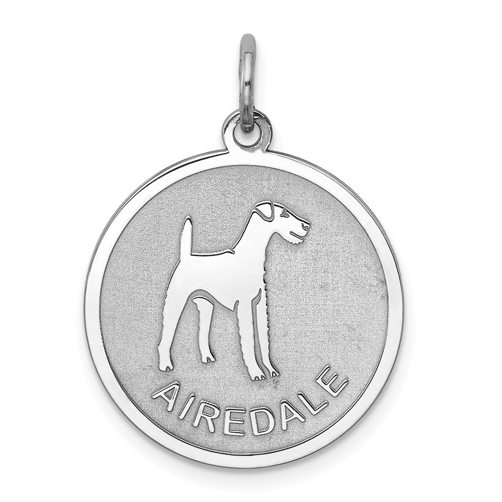 Sterling Silver Laser Etched Airedale Terrier Dog Pendant, 19mm, Item P10735 by The Black Bow Jewelry Co.