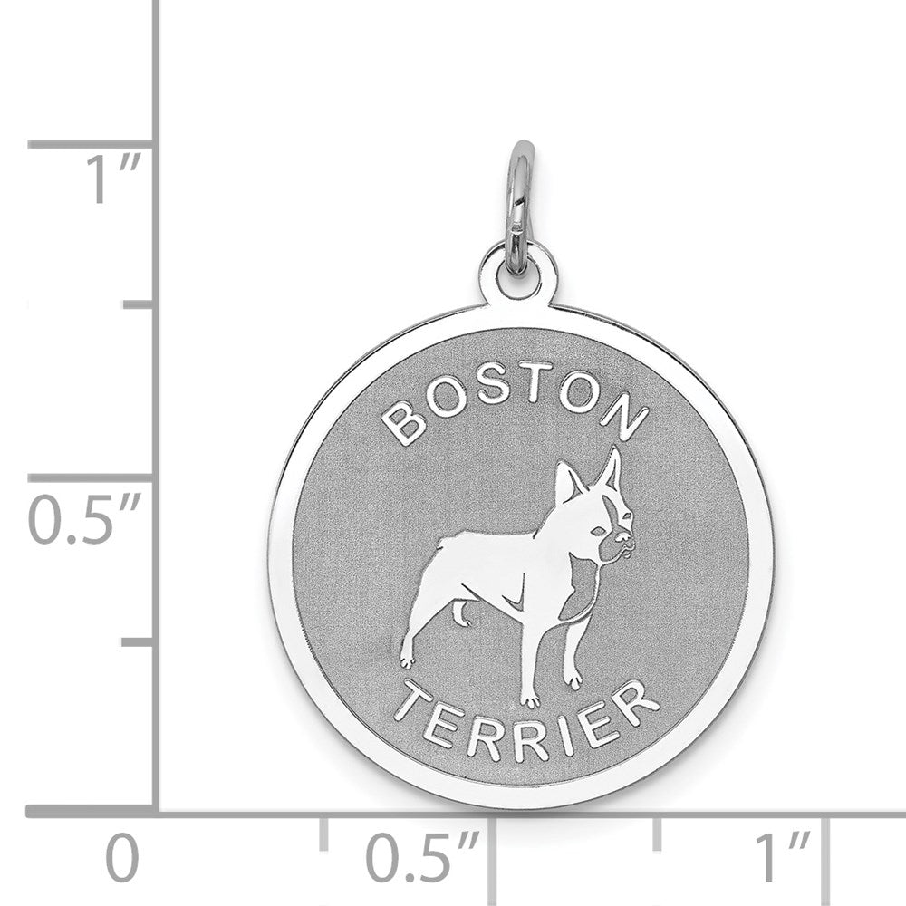 Alternate view of the Sterling Silver Laser Etched Boston Terrier Dog Pendant, 19mm by The Black Bow Jewelry Co.