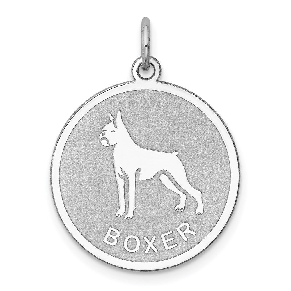 Sterling Silver Laser Etched Boxer Dog Pendant, 19mm, Item P10738 by The Black Bow Jewelry Co.