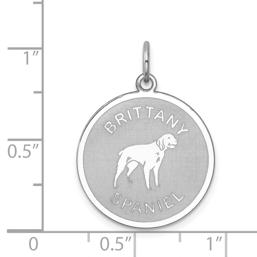 Alternate view of the Sterling Silver Laser Etched Brittany Spaniel Dog Pendant, 19mm by The Black Bow Jewelry Co.