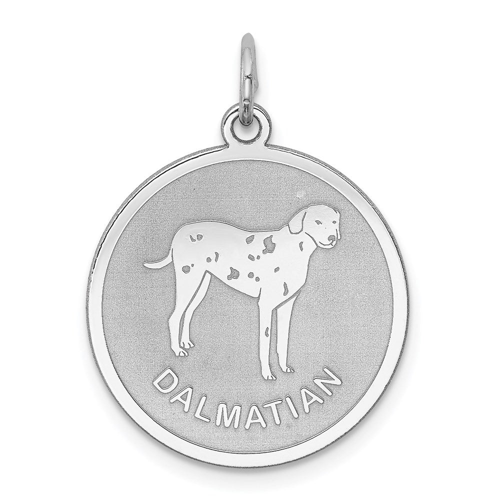 Sterling Silver Laser Etched Dalmatian Dog Pendant, 19mm, Item P10746 by The Black Bow Jewelry Co.