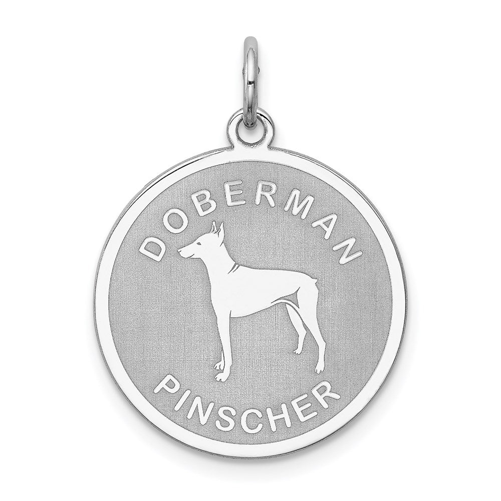 Sterling Silver Laser Etched Doberman Pinscher Dog Pendant, 19mm, Item P10747 by The Black Bow Jewelry Co.