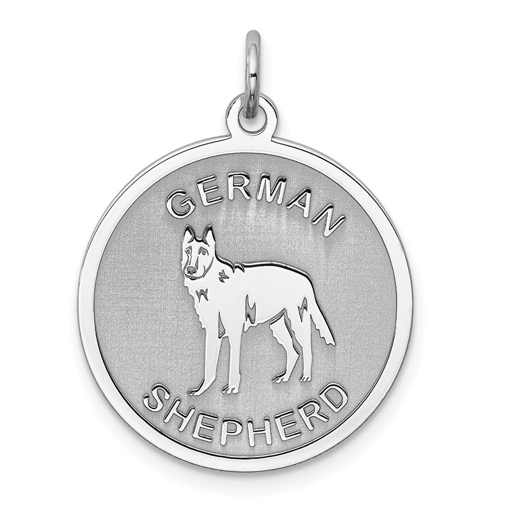 Sterling Silver Laser Etched German Shepherd Dog Pendant, 19mm, Item P10750 by The Black Bow Jewelry Co.