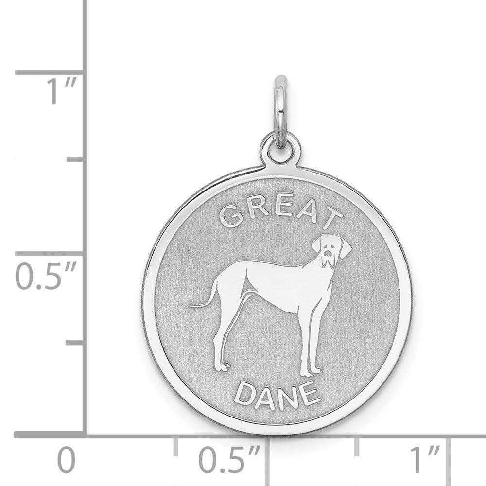 Alternate view of the Sterling Silver Laser Etched Great Dane Dog Pendant, 19mm by The Black Bow Jewelry Co.