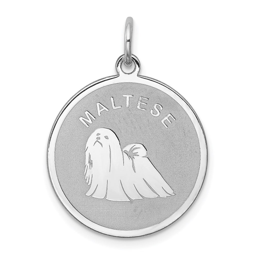 Sterling Silver Laser Etched Maltese Dog Pendant, 19mm, Item P10758 by The Black Bow Jewelry Co.