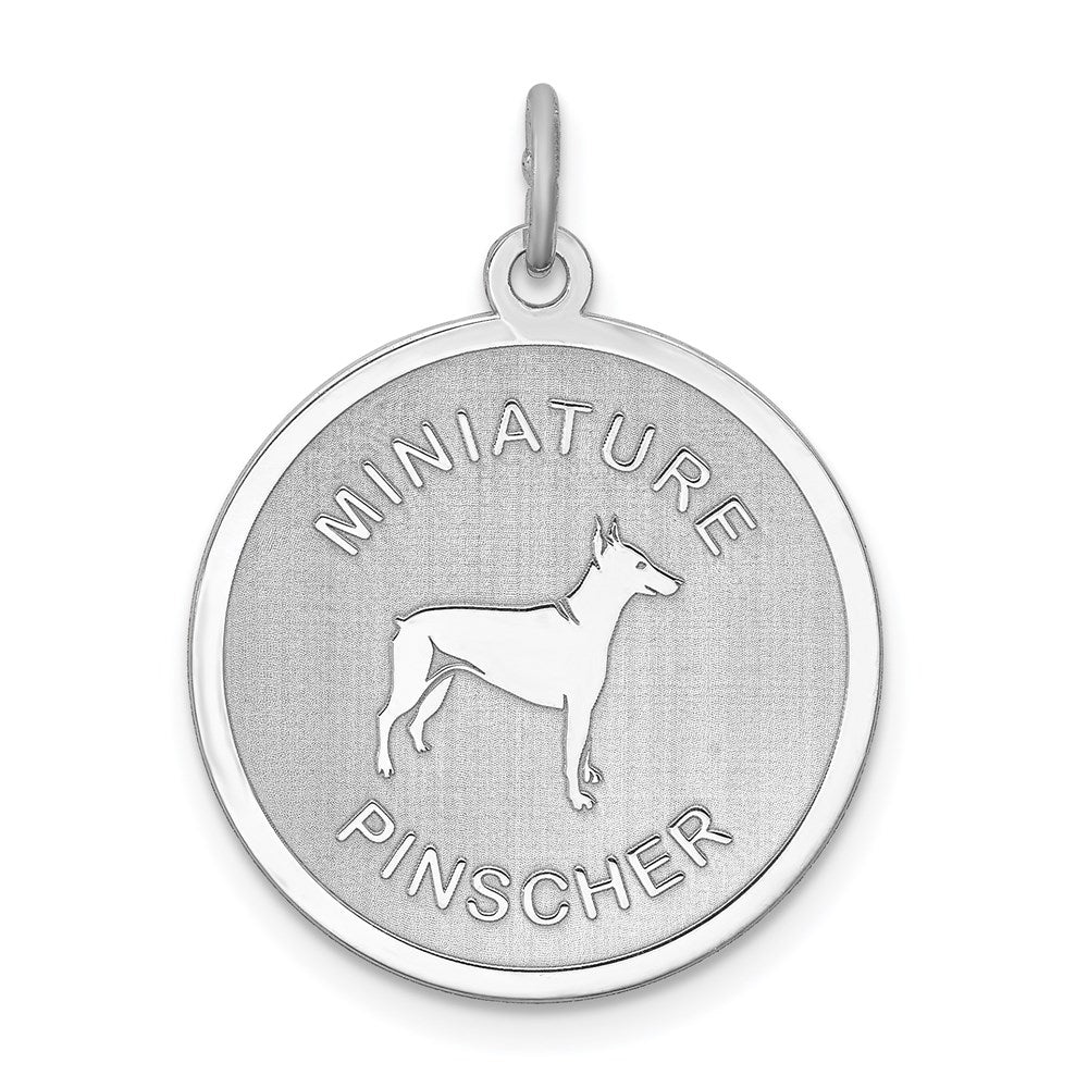 Sterling Silver Laser Etched Miniature Pinscher Dog Pendant, 19mm, Item P10759 by The Black Bow Jewelry Co.