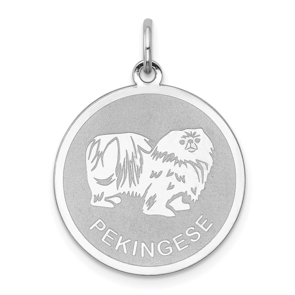 Sterling Silver Laser Etched Pekingese Dog Pendant, 19mm, Item P10760 by The Black Bow Jewelry Co.