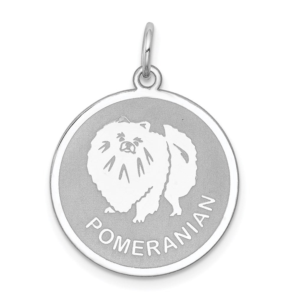 Sterling Silver Laser Etched Pomeranian Dog Pendant, 19mm, Item P10761 by The Black Bow Jewelry Co.