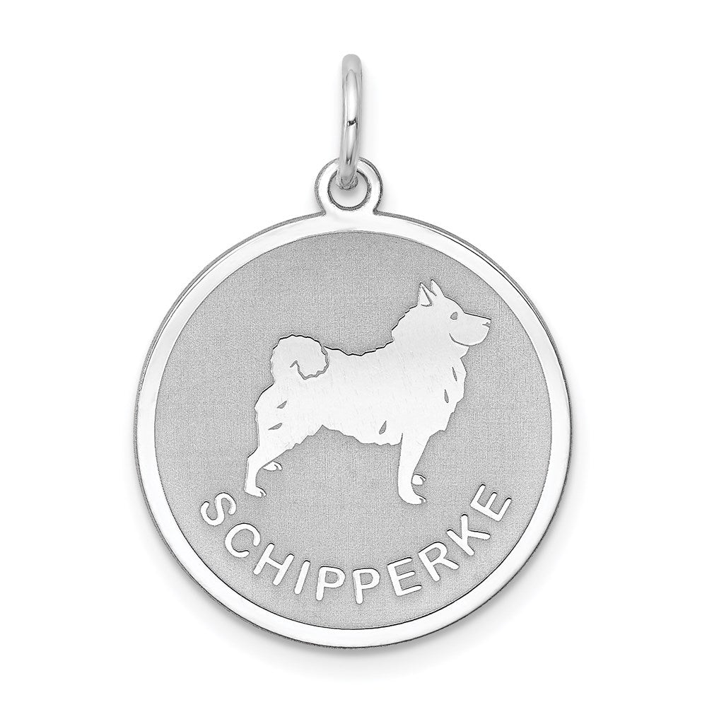 Sterling Silver Laser Etched Schipperke Dog Pendant, 19mm, Item P10765 by The Black Bow Jewelry Co.