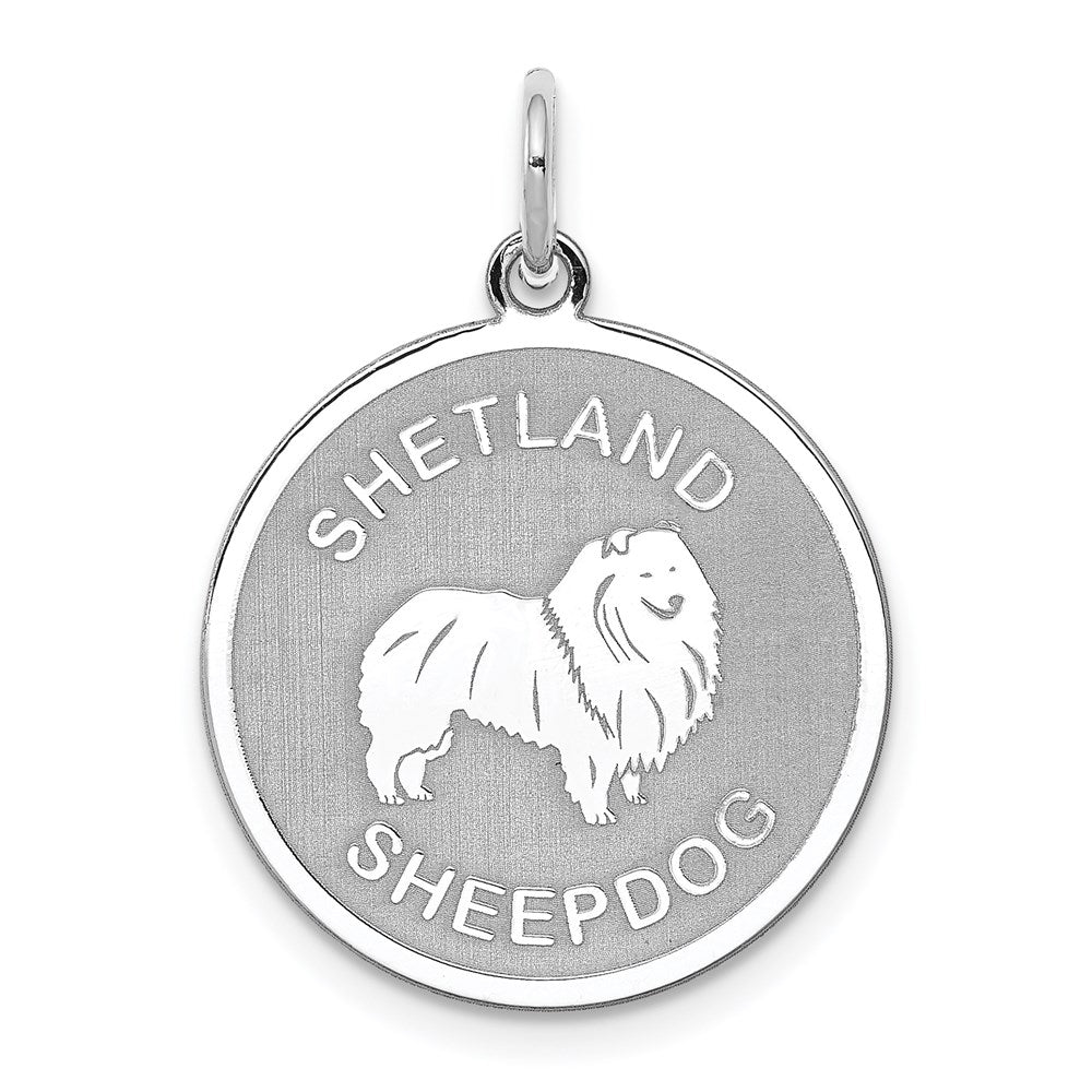 Sterling Silver Laser Etched Shetland Sheepdog Dog Pendant, 19mm, Item P10768 by The Black Bow Jewelry Co.
