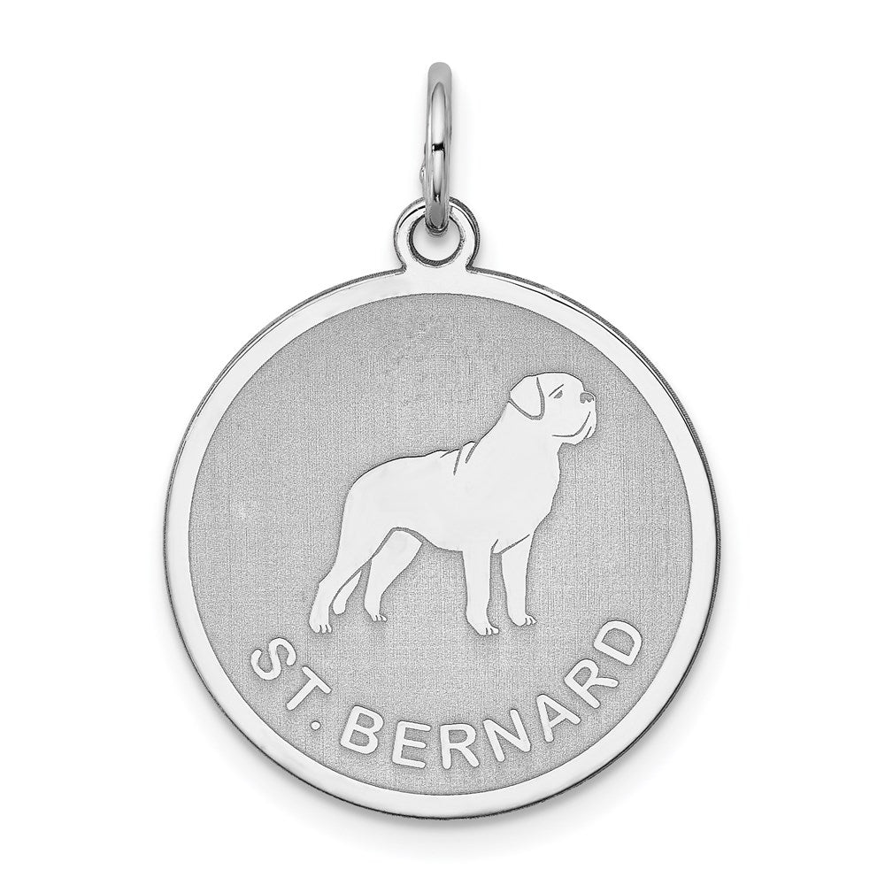 Sterling Silver Laser Etched St. Bernard Dog Pendant, 19mm, Item P10772 by The Black Bow Jewelry Co.