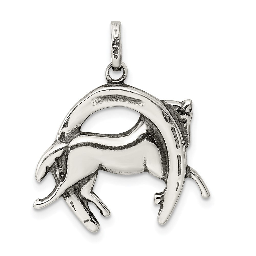 Alternate view of the Sterling Silver Antiqued 3D Horse and Horseshoe Pendant by The Black Bow Jewelry Co.